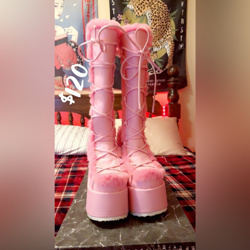 Demonia pure vigilance pink platform boots